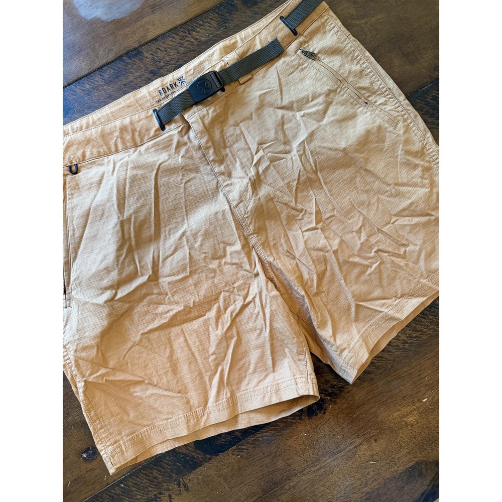 Roark Shorts Mens 38 Beige Lightweight Ripstop Belted Trail Hiking 7 Inseam